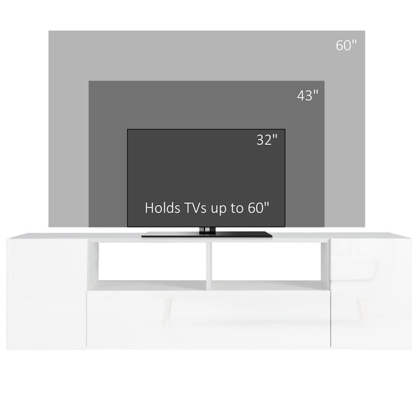 TV stand for TVs up to 60 inches, with LED lighting, white