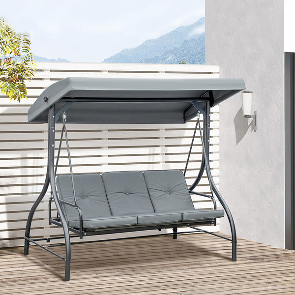 Convertible swing chair with canopy and cushions, 3-seater, dark grey