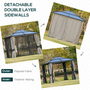 Rigid 10x10 gazebo with aluminum frame, polycarbonate canopy with curtains and mosquito net