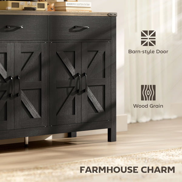 Farmhouse Kitchen Storage Buffet with 2 Drawers and Shelves, Black