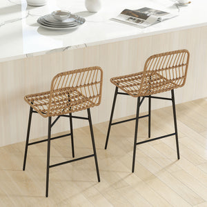 Set of 2 rattan bar stools