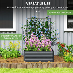 Galvanized Raised Garden Bed with Trellis for Climbing Plants, Outdoor Planter Box with Open Bottom, Dark Gray