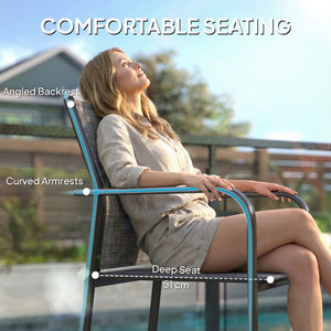 Stackable Patio Chairs Set of 4, Outdoor Dining Chairs with 20" Deep Seat, All Weather Breathable Mesh, Armrests, Grey