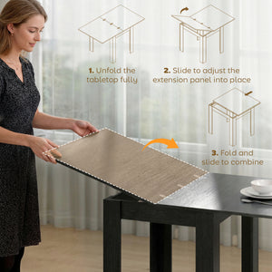 55" Extendable Dining Table for 4-6 Person, Kitchen Table with PU Handle and Felt Pads for Small Spaces, Black