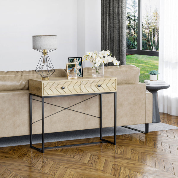 Console table with 2 storage drawers and metal frame
