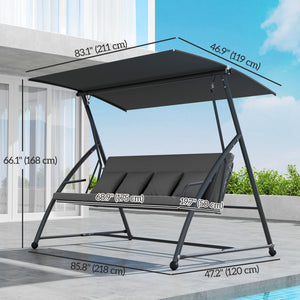 3-Seater Cushioned Patio Swing with Tilting Canopy, Dark Gray