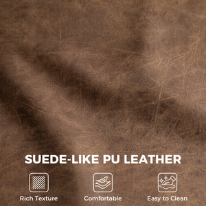 Tufted armchair in brown faux leather, wooden legs