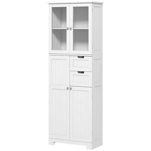 Tall bathroom storage cabinet with adjustable shelves, white