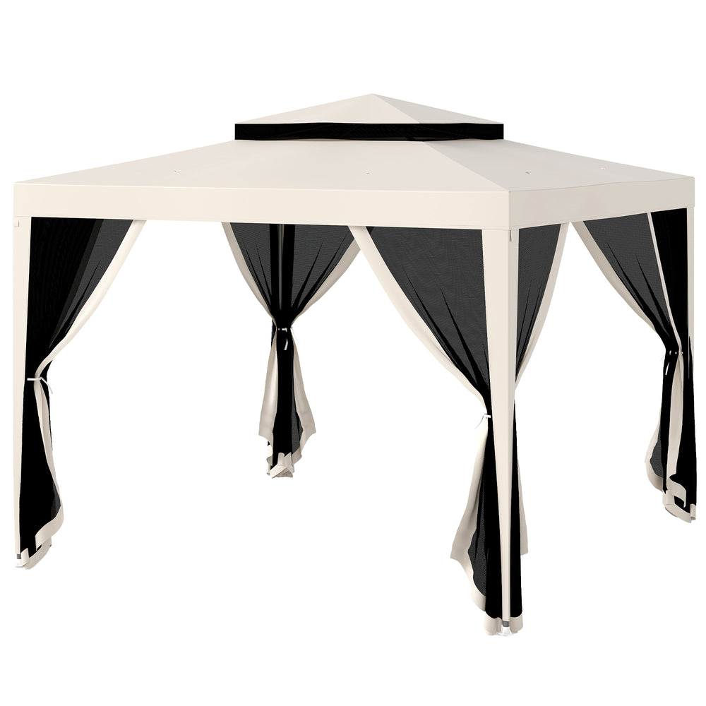 10' x 10' Outdoor Canopy Tent Party Tent with Mesh Netting and Double Tier Roof for Backyard, Garden, Patio, Cream White