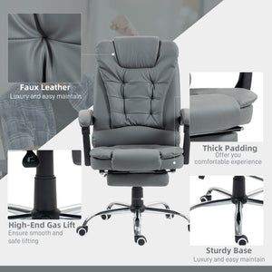 High-back office chair in faux leather with retractable footrest, grey