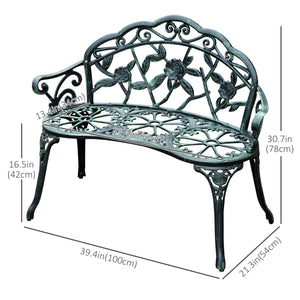 Antique Rose Style Cast Aluminum Outdoor Garden Bench Green