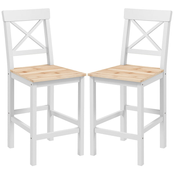 Set of 2 wooden bar stools, white