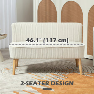 Upholstered two-seater sofa with rubberwood legs, cream white
