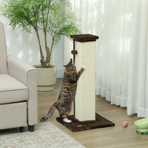 81cm High Cat Tree, Scratching Post with Hanging Ball and Soft Plush, Brown