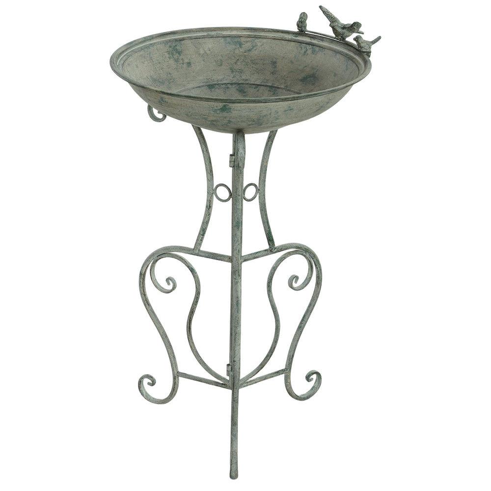 79cm Tall Round Metal Birdbath with Bird Statues and Decorative Stand, Bronze