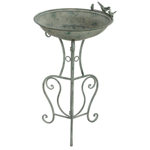 79cm Tall Round Metal Birdbath with Bird Statues and Decorative Stand, Bronze