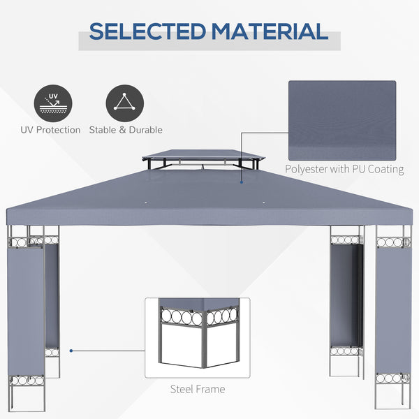 10 x 13 double-roof gazebo with mosquito net, grey