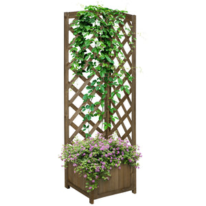 Raised wooden planter with trellis for climbing plants