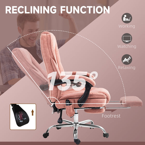 Reclining massage office chair with adjustable height and footrest, pink
