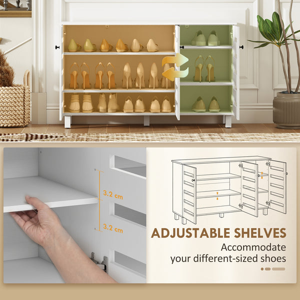 Shoe cabinet with 2 cupboards and adjustable shelves for 15 pairs, white