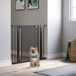 Metal barrier with self-closing and double-locking gate, black