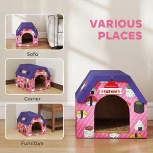 Cat house with scratching post, pink