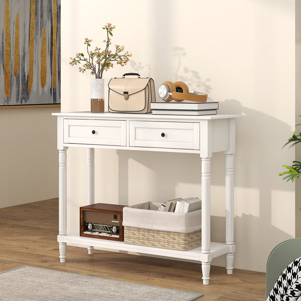 Modern Entryway Console Table with 2 Drawers, Storage Shelf, White