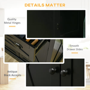 Storage unit with 4 doors, drawer and adjustable shelves, black