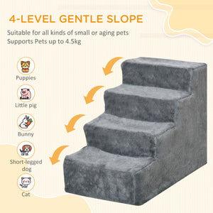 4-Step Dog Ramp for Sofa, Bed and Armchair, with Removable Cover, Light Grey
