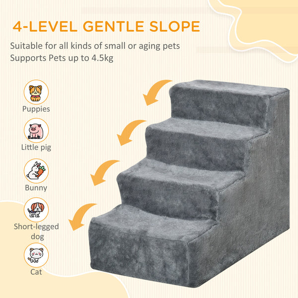 4-Step Dog Ramp for Sofa, Bed and Armchair, with Removable Cover, Light Grey