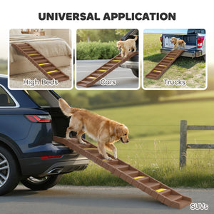 Foldable dog ramp, 10 steps, 55 lb capacity, brown