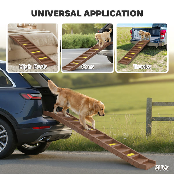 Foldable dog ramp, 10 steps, 55 lb capacity, brown
