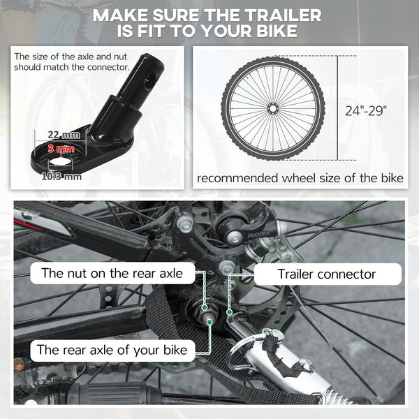 2-in-1 bike trailer with 5-point harness, rubber wheels, storage bag, black