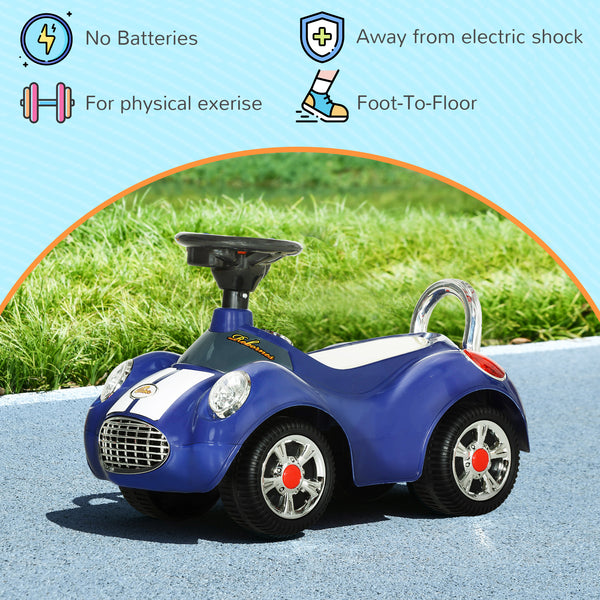 Toddler push car with music, horn, light, dark blue