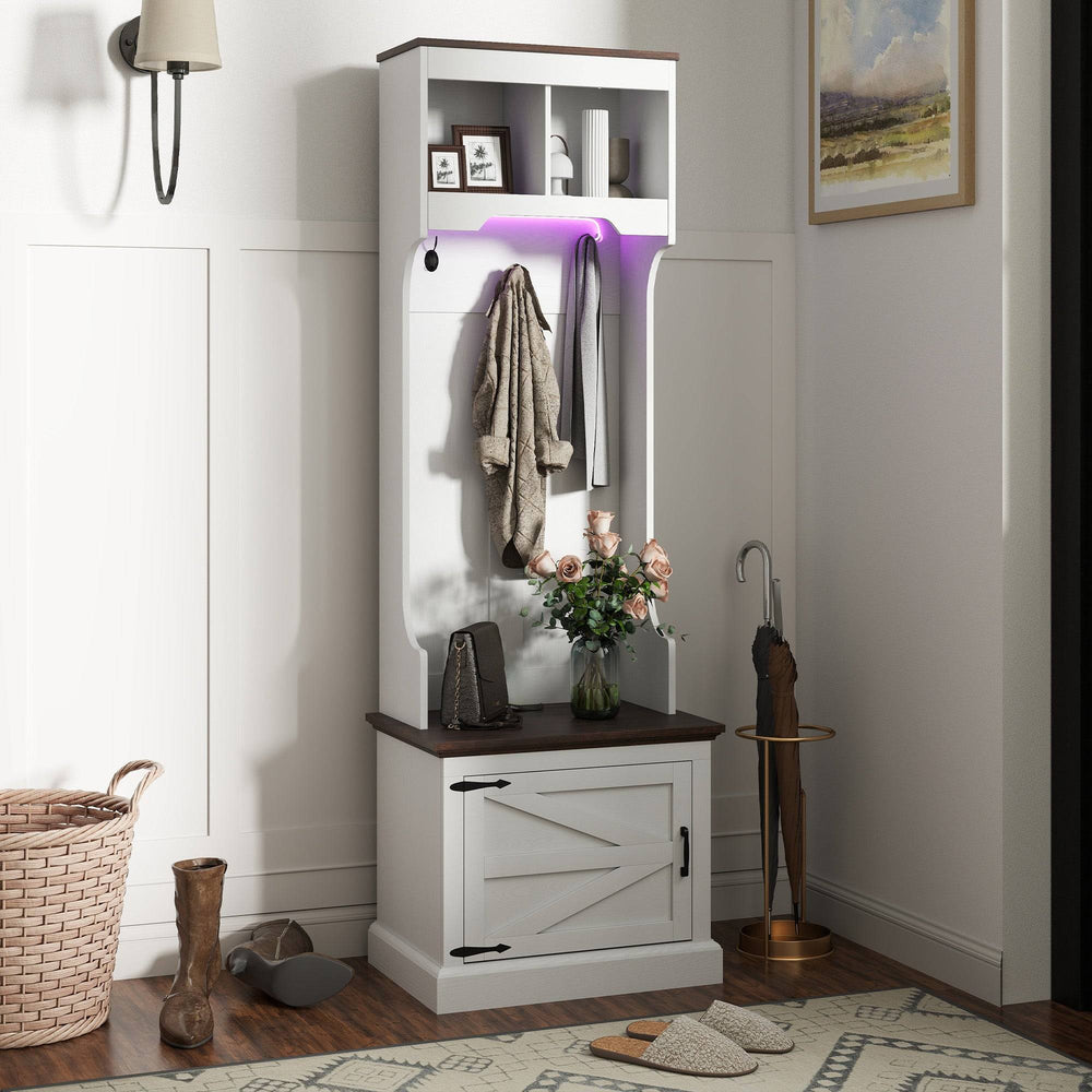 3-in-1 Hallway Unit with LED Lighting and Bench, White