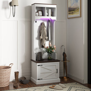 3-in-1 Hallway Unit with LED Lighting and Bench, White