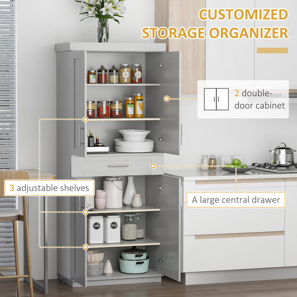 72-inch Pantry with 4 Doors, Drawer and 3 Adjustable Shelves, Gray