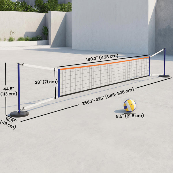 Portable Outdoor Volleyball Net Set, Adjustable Length from 6.4 to 8.2 m, Volleyball, Air Pump