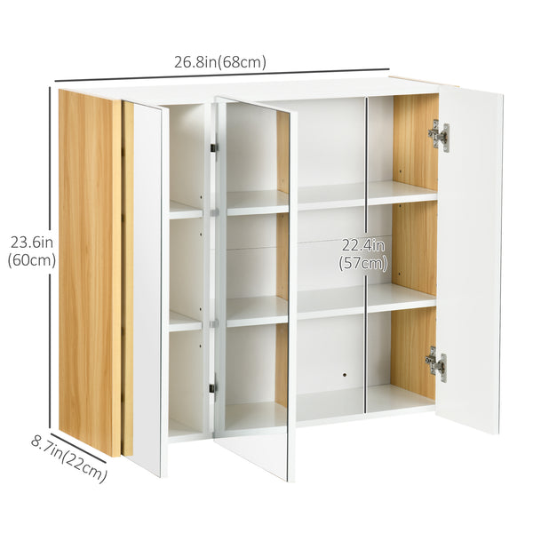 Wall-mounted medicine cabinet with mirror, 3 doors, and shelves