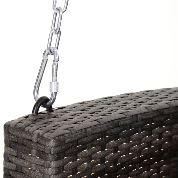 Hanging swing for 2 people in rattan with cushion and steel chains, grey