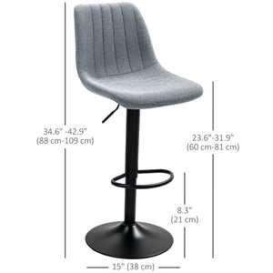 Set of 2 adjustable swivel bar stools with backrest and footrest, anthracite grey