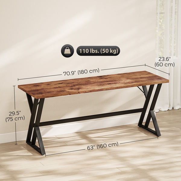 71" X-frame computer desk for home office, rustic brown