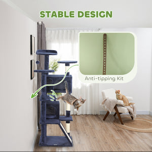 54-inch Multi-Level Cat Tree with Scratching Posts, Condos, Bed, Platforms, Dark Blue
