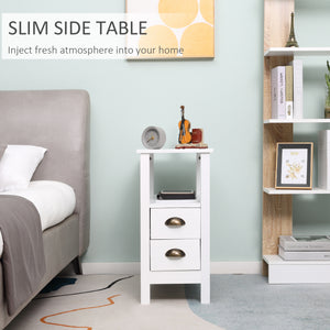 Narrow side table with 2 drawers and storage shelf, white