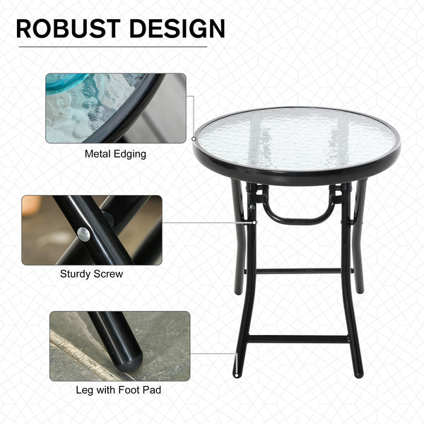 Round folding patio table with tempered glass top