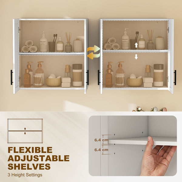 Bathroom wall cabinet with 2 doors and adjustable shelf, white