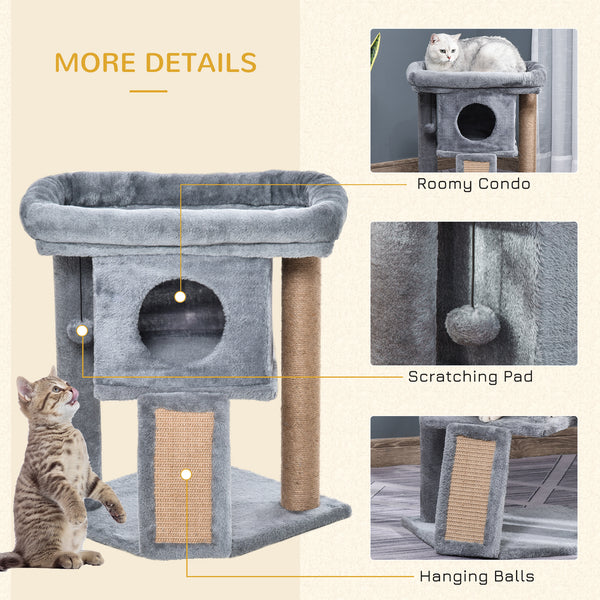 Cat tree with perch, scratching post, kennel and play ball, grey 