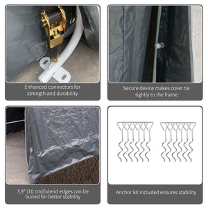 Garden shed with metal frame and double zipper, dark grey