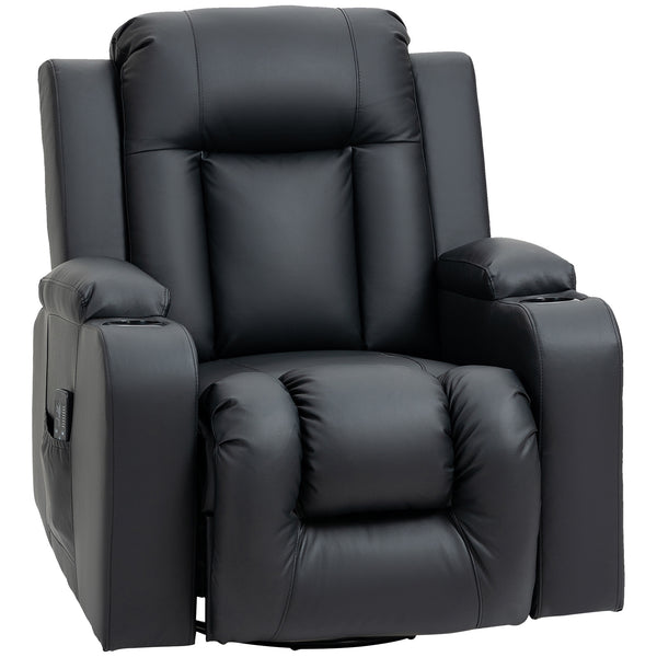 Massage recliner chair, 360° swivel, upholstered in synthetic leather, black