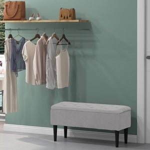 Modern storage bench with lambswool upholstery, grey